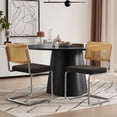 thumbnail image 4 of Natural Rattan Dining Chairs Set of 2/4/6, Upholstered Mid-Century Modern Dining Room Chairs with Cane Backrest, Retro Velvet Kitchen Chairs with Chrome Base, 4 of 8