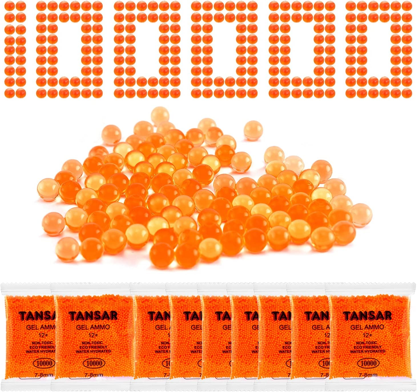 RILATLL Gel Water Beads Blaster Ammo(78 mm, 10 Pack, 10000 Pieces Per
