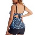 thumbnail image 4 of Trajes de baño de 2 piezas para mujer, Top y pantalones cortos estampados a la moda con espalda descubierta y cordón, traje de baño para mujer, anacardo azul y pantalones negros XL, 4 of 6