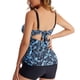thumbnail image 4 of Trajes de baño de 2 piezas para mujer, Top y pantalones cortos estampados a la moda con espalda descubierta y cordón, traje de baño para mujer, anacardo azul y pantalones negros XL, 4 of 6