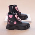 thumbnail image 4 of BRGZLK Toddler Girls Ankle Boots Fall Winter Cute Heart Decor Lace Up PU Leather Riding Short Booties with Side Zipper Fashion Casual Outdoor Ankle Boots Black 3 Big Kids, 4 of 8