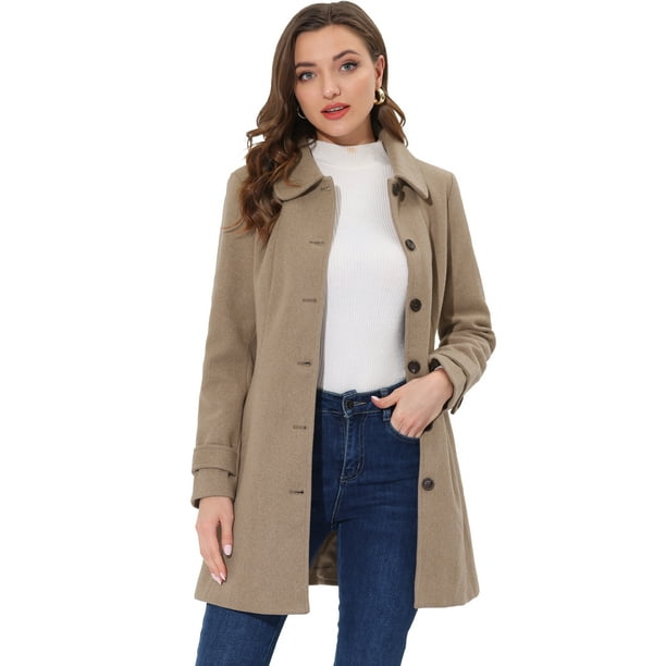Abrigo Largo de Invierno con Cuello Peter Pan para Mujer Allegra K Marrón Claro S