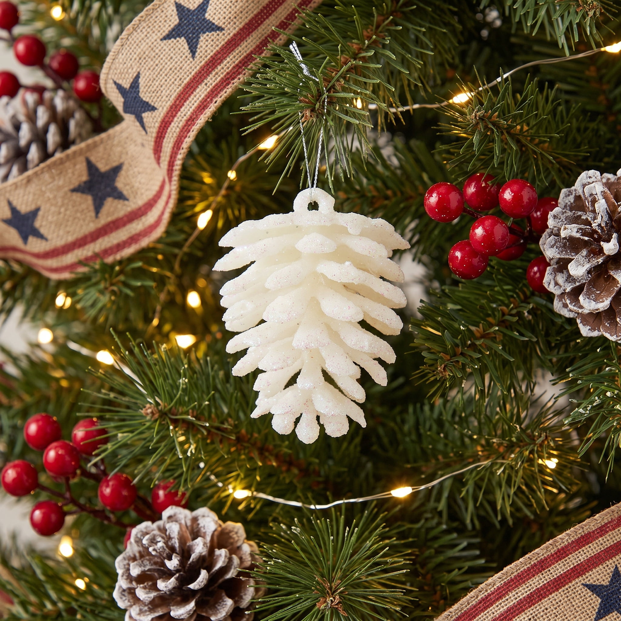 12-Count White Glitter Pinecone Christmas Ornaments, 2.4", by Holiday Time
