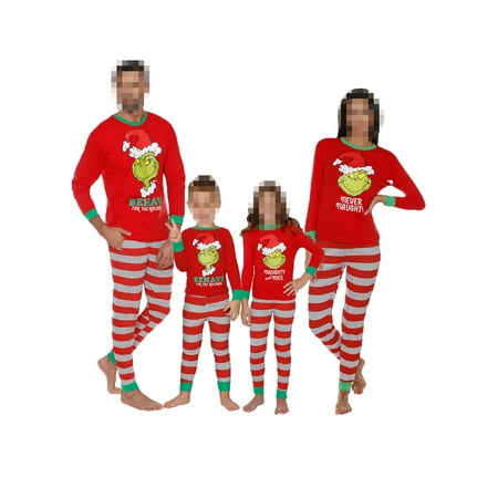 

EYIIYE Family Matching Christmas Pajamas Set Long Sleeve Elf Print Tops Stripe Pants Xmas Sleepwear Pjs for Adults Kids