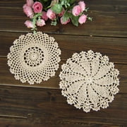 4pcs Handmade Doily Round Crochet Cotton Lace Table Placemats Doilies Value Pack 7 Inch Beige/White