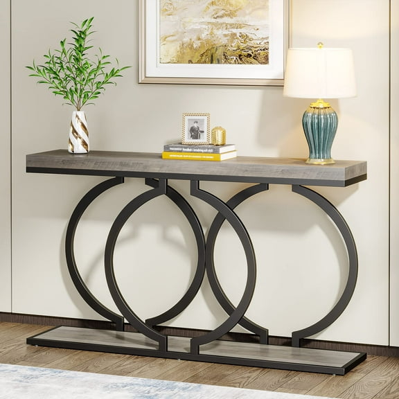 Tribesigns Grey Console Table, 55 inch Industrial Entryway Table Narrow Long Sofa Table, Modern Accent Table for Living Room, Entrance Table Geometric Metal Frame, Vintage Grey