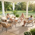 thumbnail image 3 of RADIATA 7 Pcs Boho Outdoor Patio Furniture Set with Rocking Papasan Chair, Outdoor Sectional Conversation Sofa with Side Table and Ice Bucket, Beige, 3 of 11