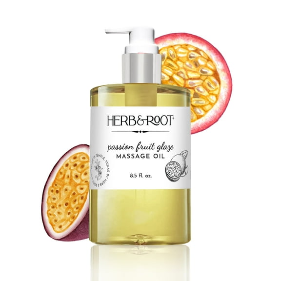 Herb & Root Passionfruit Massage Oil, Non-sticky plant-based oil blend that leaves skin smooth and soft made with real Maracuja Oil