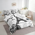 thumbnail image 3 of Manfei Vintage Eiffel Tower Bedding Comforter Set 7-Piece, Retro Paris Full Bedding Set, Newspaper Print Fitted Sheet Flat Sheet, Ultra Soft Home Decor, 3 of 8