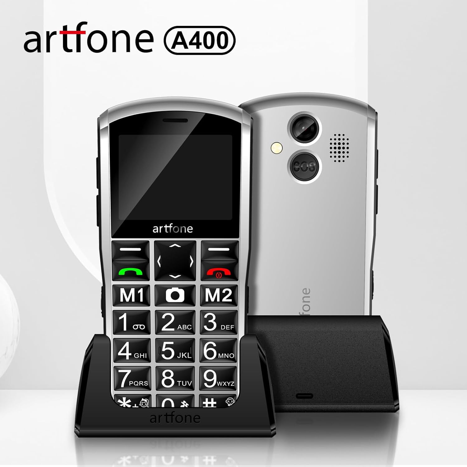 Artfone 4G Volte Unlocked Cell Phone for Seniors, Big Button Mobile Phone with 2.4" Display, 2MP Camera, 1800mAh Battery, Silver New