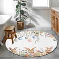 thumbnail image 4 of Round Area Rug 4ft, Easter Egg Rabbit Flower on White Non-Slip Non-Shedding Floor Mat, Spring Swirling Leaves Washable Sturdy Carpet for Living Room Bedroom Home Decor, 4 of 9