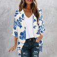 thumbnail image 2 of miqiqism Women's Floral Print Cardigan Teen Girls Fashion Fashion Long Sleeve Pleated Ruffle Coat Juniors Cozy Open Front Flowy Lightweight Blouses Tops,Blue,Medium, 2 of 5