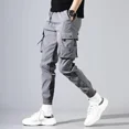 thumbnail image 3 of Pantalones blancos apilados para hombre, pantalones de chándal harén, pantalones casuales de calle de licra, ropa técnica de alta calidad, pantalones de corte regular Y2k, 3 of 5