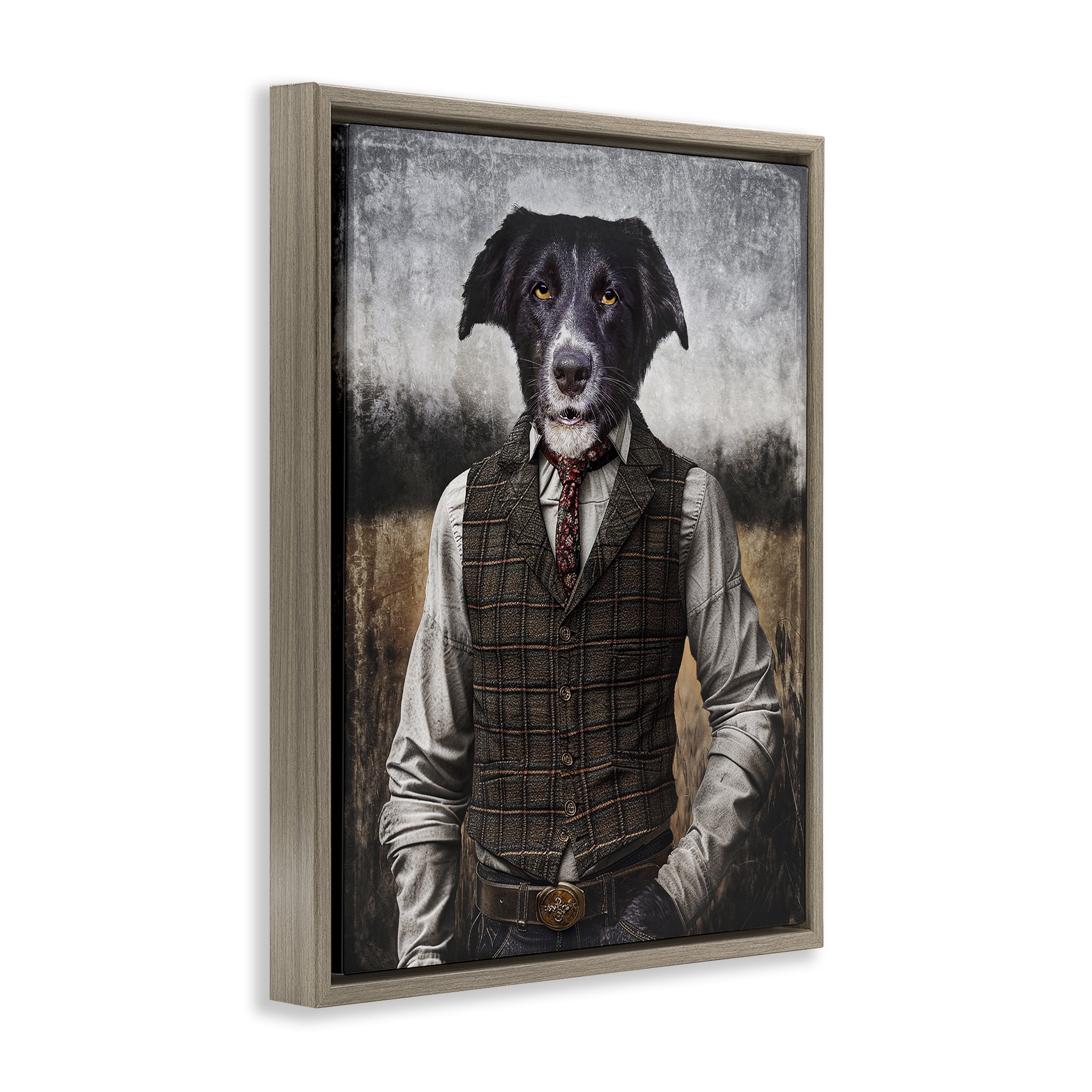 Stupell Industries Dog in Colonial Clothes Animals & Insects Painting Brown Floater Framed Canvas Art Print Wall Art, 17 x 21