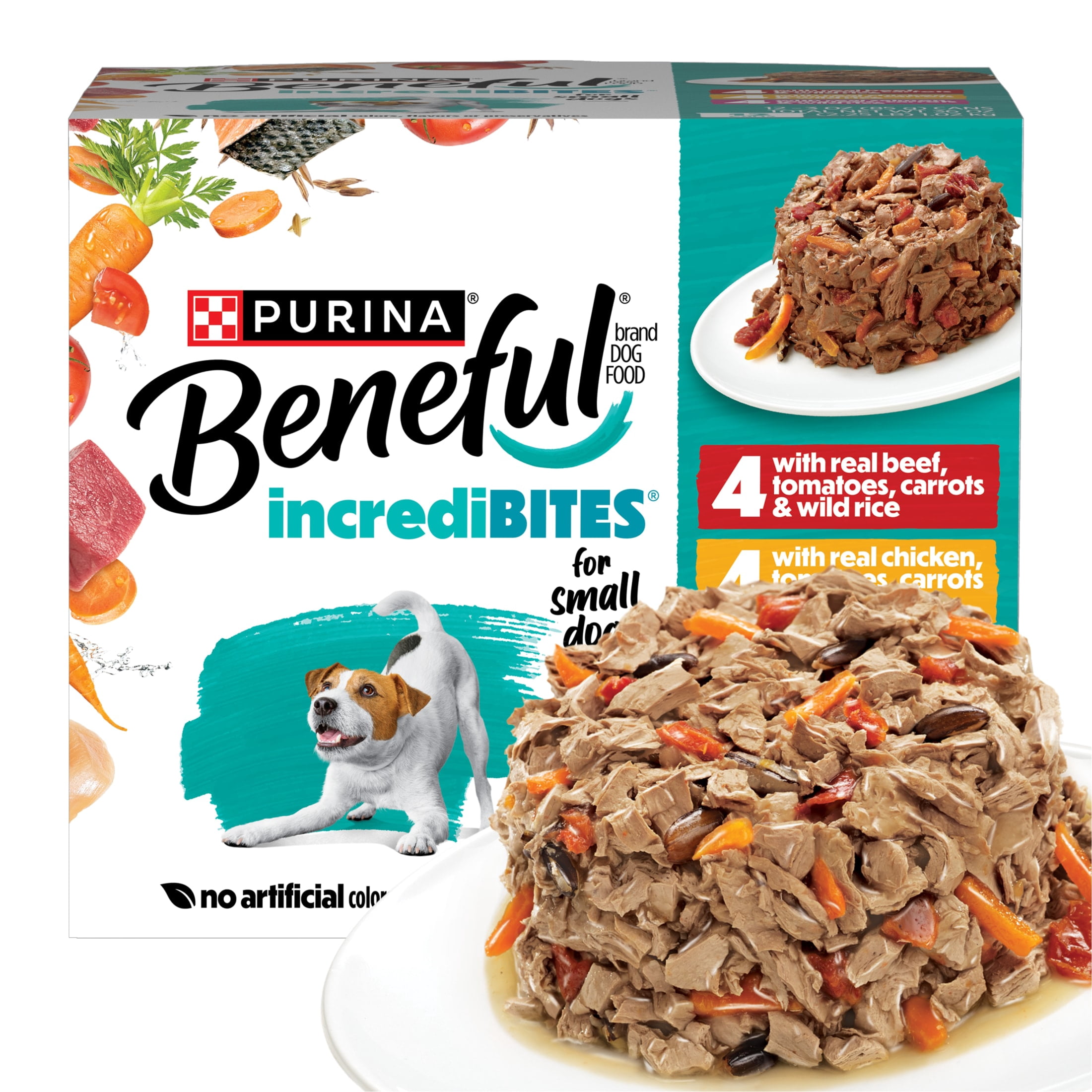 (4 pack) Purina Beneful Small Breed Wet Dog Food Variety Pack, IncrediBites With Real Beef, Chicken and Salmon, 3 oz.