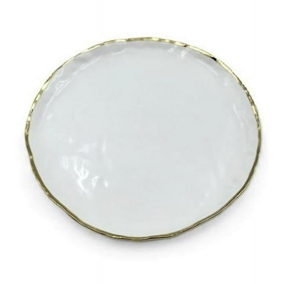 Jiallo 69412 8.5' Simplicity Collection White Porcelain Gold Trim Freestyle Round Dessert Plate