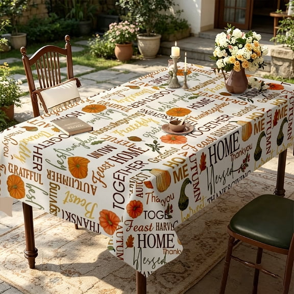 Fall Thanksgiving Grateful Words Print Rectangular Tablecloth, Indoor Dining Table Decor, Thanksgiving Reunion Dinner Home Ornament, Housewarming Thanksgiving Christmas Gift