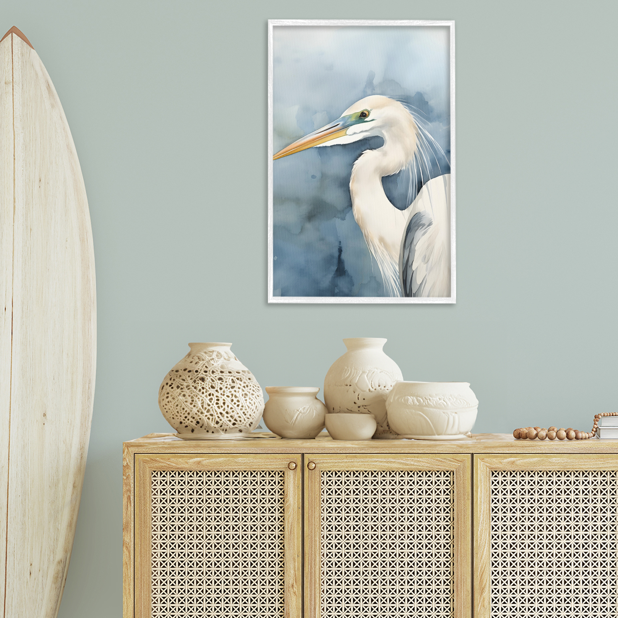 Stupell Industries Beach Bird on Blue Animals & Insects Painting White Framed Art Print Wall Art, 20 x 30