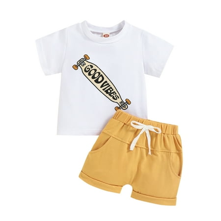 

Frobukio 2Pcs Kids Toddler Boys Clothes Sets Skateboard Letter Print Round Neck Short Sleeve Tops + Shorts White Skateboard 12-18 Months