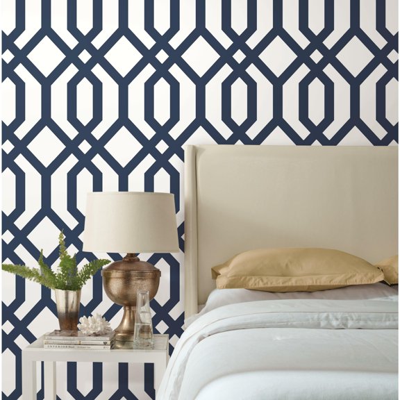 Navy And White Wide Stripe Wallpaper
