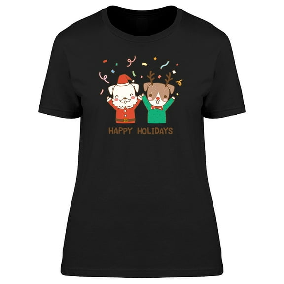 Happy Holidays Christmas Dogs T-Shirt Women -Image by Shutterstock, Female Medium