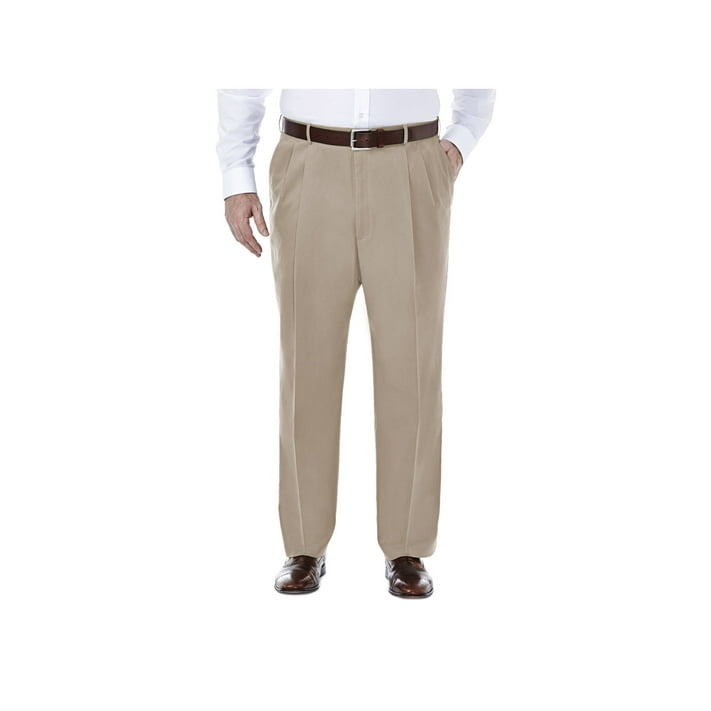 Haggar Men's Big & Tall Premium No Iron Khaki Pleat Pant Classic Fit ...