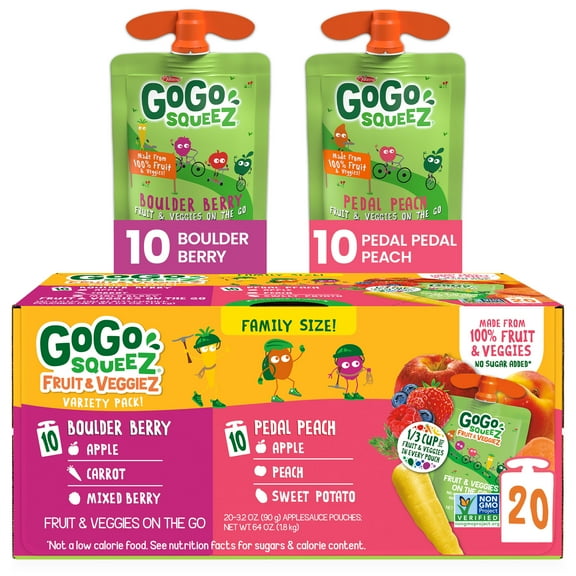 (20 Pack) GoGo Fruit & Veggiez Variety Pack, Applesauce Pouches, 3.2 oz