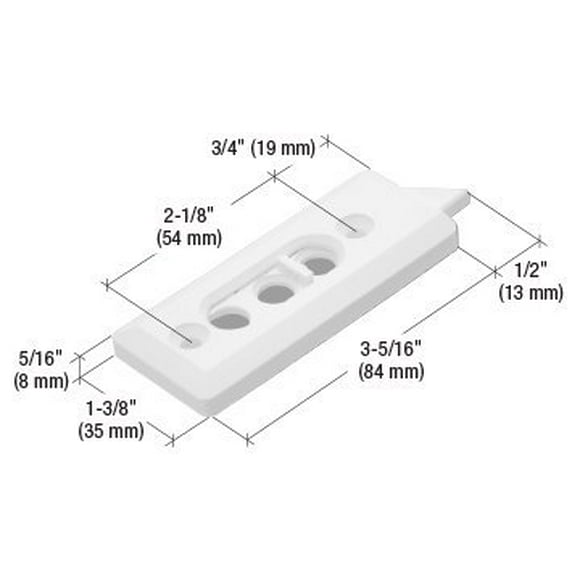Verrou de Fenêtre Inclinable Blanc; Trous de Vis 2-1/8 Pouces - Emballage