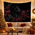 thumbnail image 3 of Black Panther Profile Among Red Flowers, Moody Gothic Style for Wildlife Lovers, Animal Wall Art, Housewarming Gift, Tapestry Wall Hanging for Bedroom and Living Room, 3 of 7