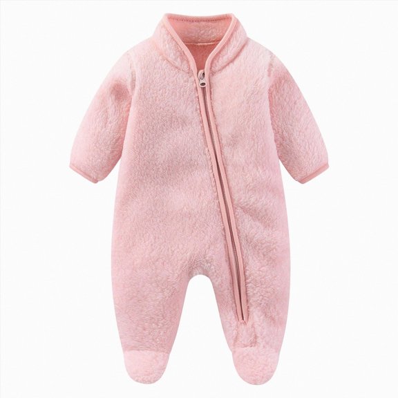 CAICJ98 Newborn Baby Boy Girl Fleece Outfit Footie Jumpsuit Winter Zipper Long Sleeve One-Piece Romper Snowsuit Warm Clothes,Size 0-3 Months