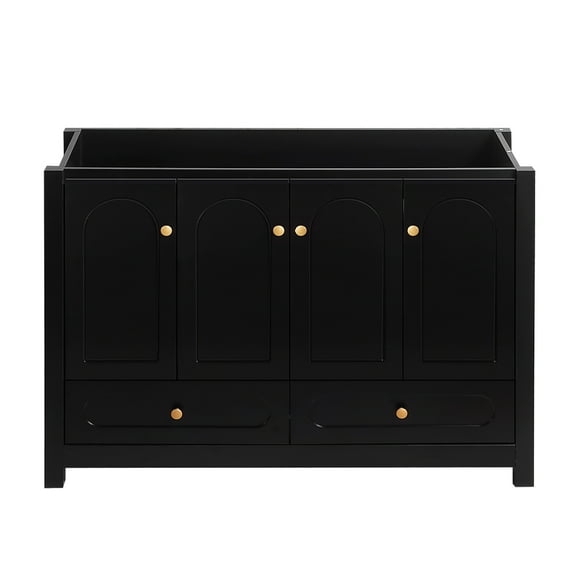 48-inch Black Bathroom Vanity Base, 4 Sliding Doors, 2 Drawers (No Basin) | Ample storage and soft-close doors; solid wood frame with MDF cabinet construction