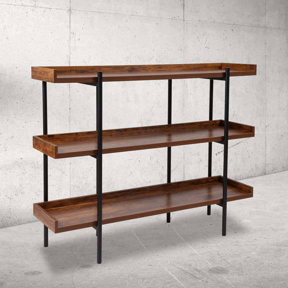 Emma   Oliver 3 Shelf 35"H Storage Display Unit Bookcase in Rustic Wood Grain Finish