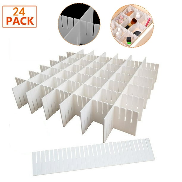 Saim 24 Pcs DIY Drawer Dividers, White Adjustable Clothes Organizer Organizer Plastic Drawer
