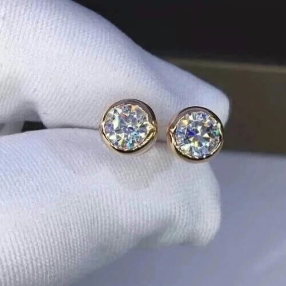 6mm Round Cut Lab-Created Diamond Solitaire Stud Earrings 14K Yellow Gold Plated