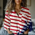 thumbnail image 2 of HEILAU 4th of July Shirts for Women American Flag Printed 3/4 Sleeve Button Down Linen Shirt Casual Independence Day Tops, 2 of 5