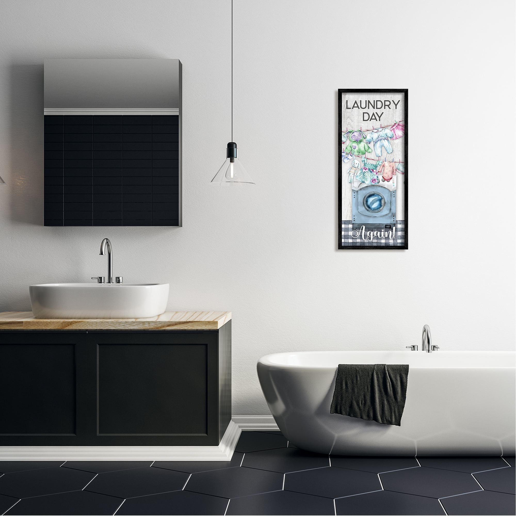 Stupell Industries Rustic Laundry Day Again Typography Painting Black Framed Art Print Wall Art, 13 x 30