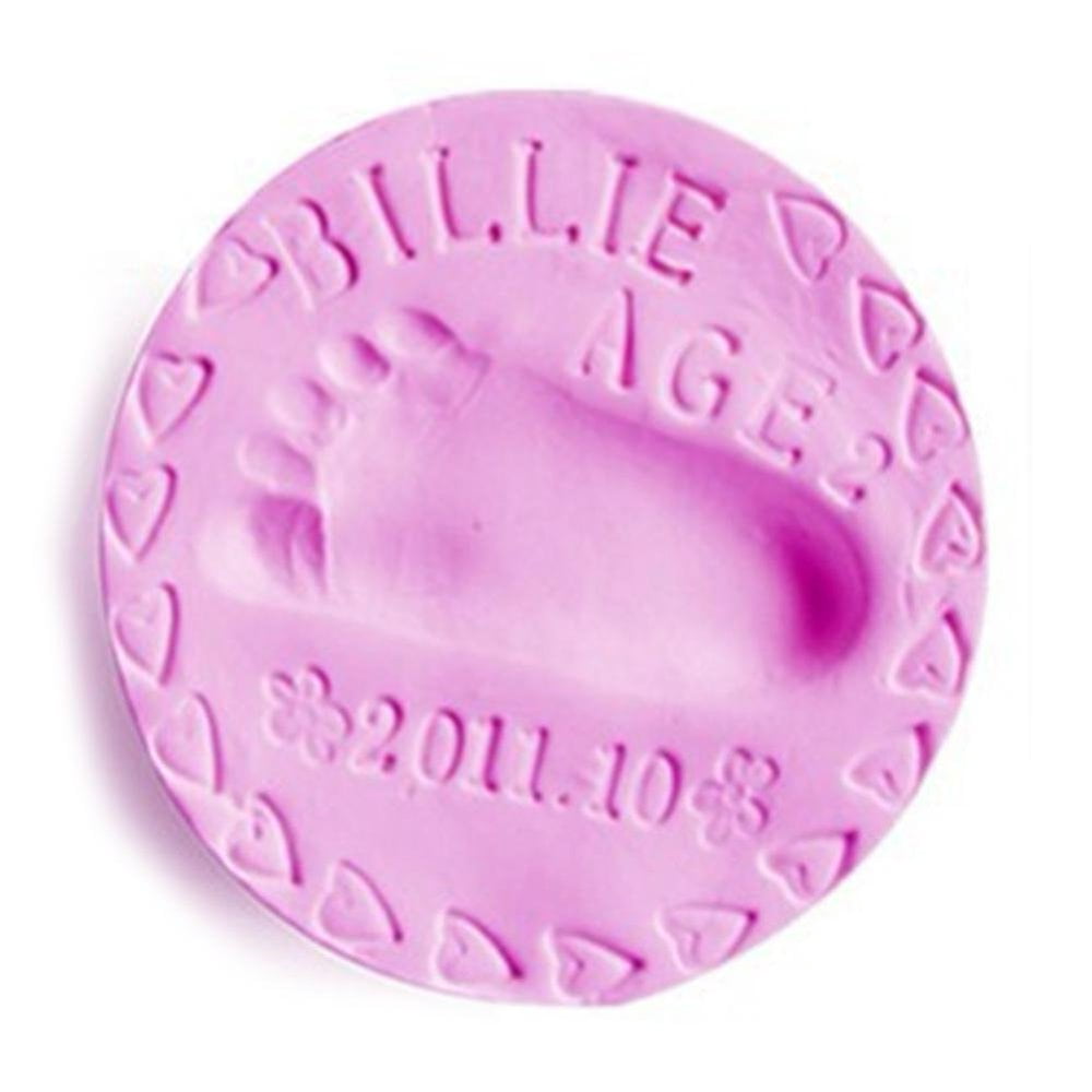 4 Pcs20g Tampon Encreur pour Soins Bébé Main Pied Argile Souple Sans Lavage Empreinte Boue (Rose)