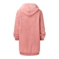 thumbnail image 7 of BLTIBY Sherpa Jacket Women 2024 Casual Solid Colour Fashion Long Sleeve Drawstring Full Zip Padded Coats Fuzzy Fleece Hooded Outwears Pink 5XL, 7 of 7
