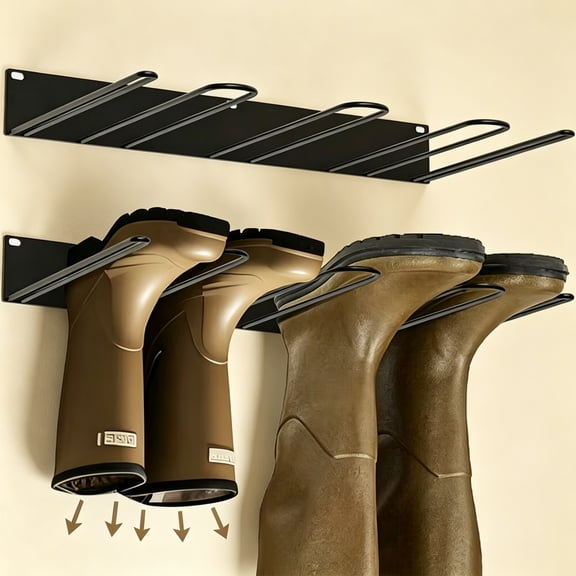 Ikerall 2-Tier Wall Mount Boot Rack for Tall Boots & Cowboy Boots – Heavy Duty Metal Boot Hangers, Space Saving Organizer for Closet Entryway Garage, Quick Drain & Sturdy