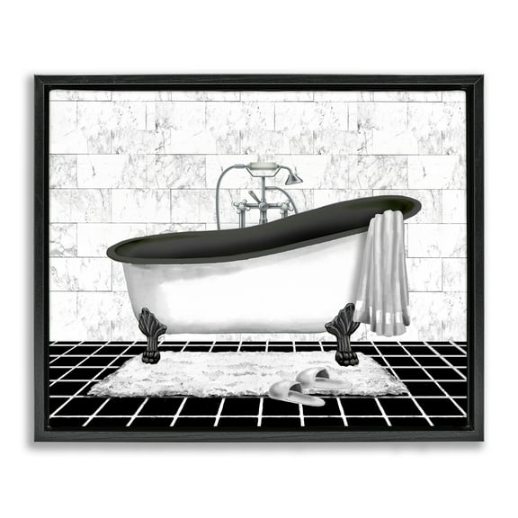 Stupell Industries Marble Pattern Bath Typography Painting Black Floater Framed Canvas Art Print Wall Art, 21 x 17