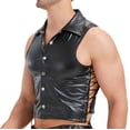 thumbnail image 4 of RYDCOT Men's Faux Leather Vest Tank Top Shirt Sleeveless Shirt Wet Look Undershirt Lapel Neck Shirt Nightwear Black, 4 of 8