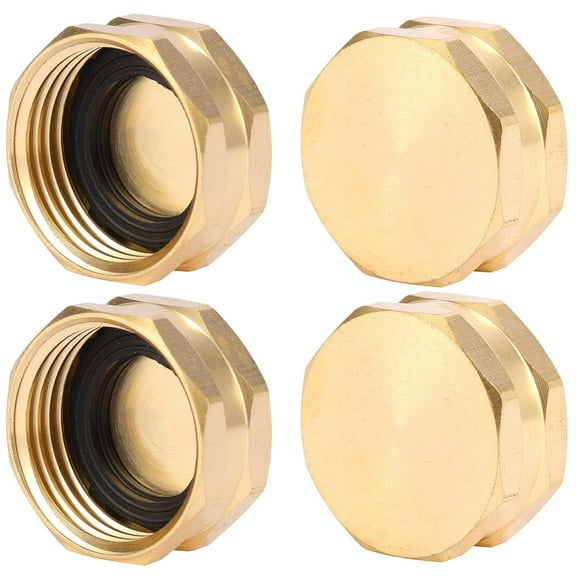 4 Pcs 3/4 Inch Brass Hose End Caps, Female Thread Garden Spigot Cover with Washers, Durable Outdoor Watering Accessories, Gold