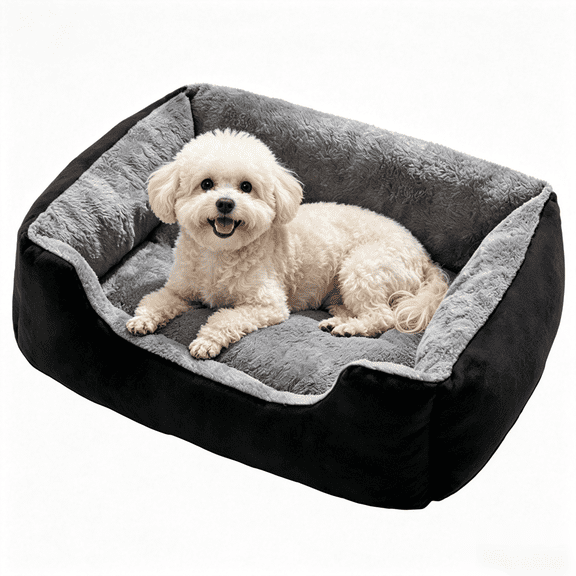BENGOO Plush Pet Sofa Bed,Washable Tear-Resistant,Non-Slip Base,Calming Anxiety Relief for Cats & Small Dogs, 27.59"x19.69"x5.91" Black