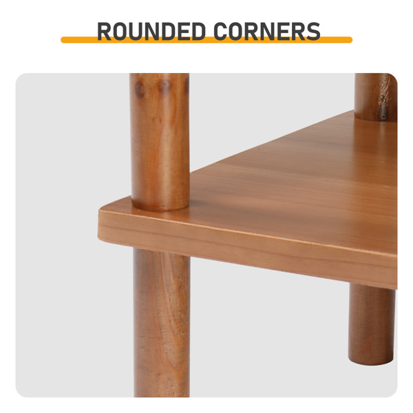 2-Tier Wood End Table (Teak Finish) - Sturdy Fir Wood, Weather-Resistant, Indoor/Outdoor Use for Patio/Balcony/Living Room/Bedroom