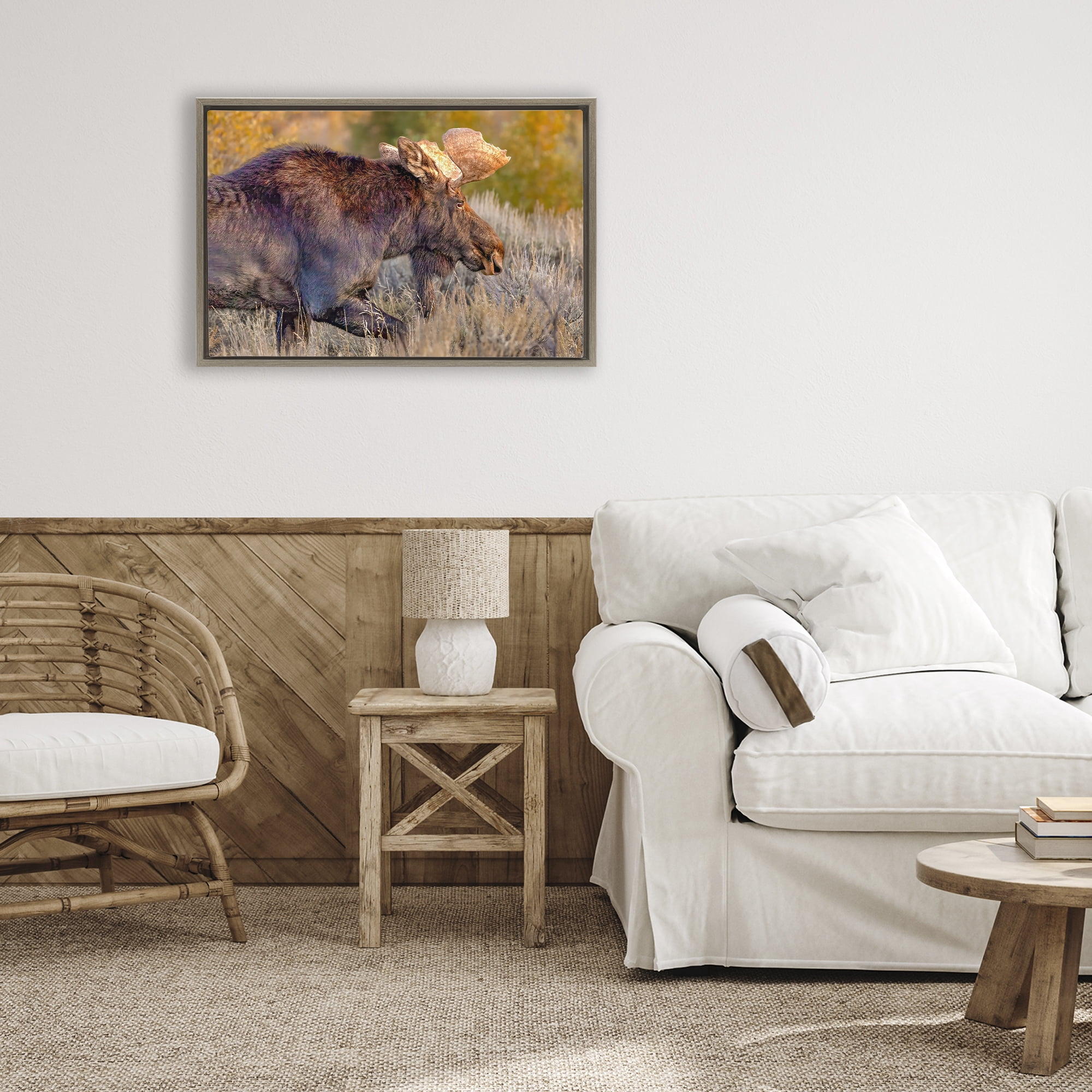 Stupell Industries Bull Moose At Dusk Brown Framed Floater Canvas Wall Art, design by Shelley Carlisle