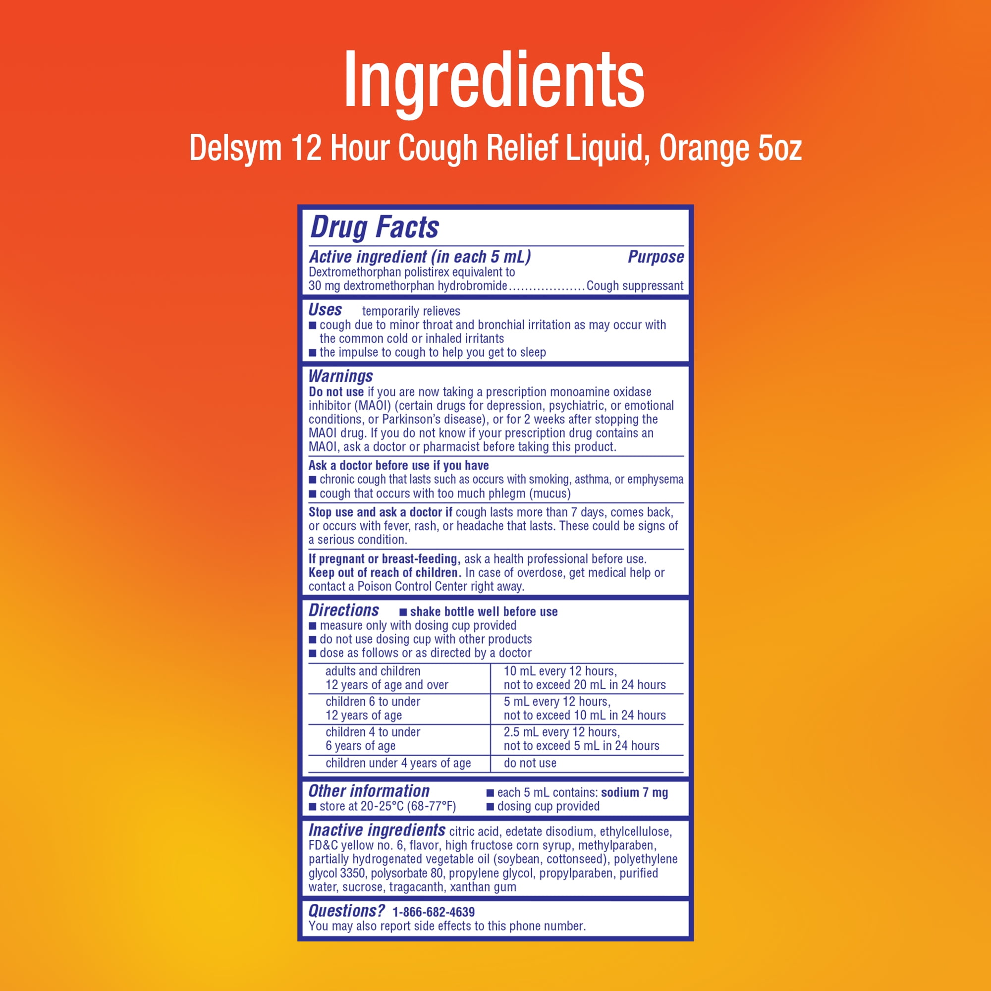 Delsym Adult Cough Suppressant Liquid, Orange Flavor - 5 fl ...