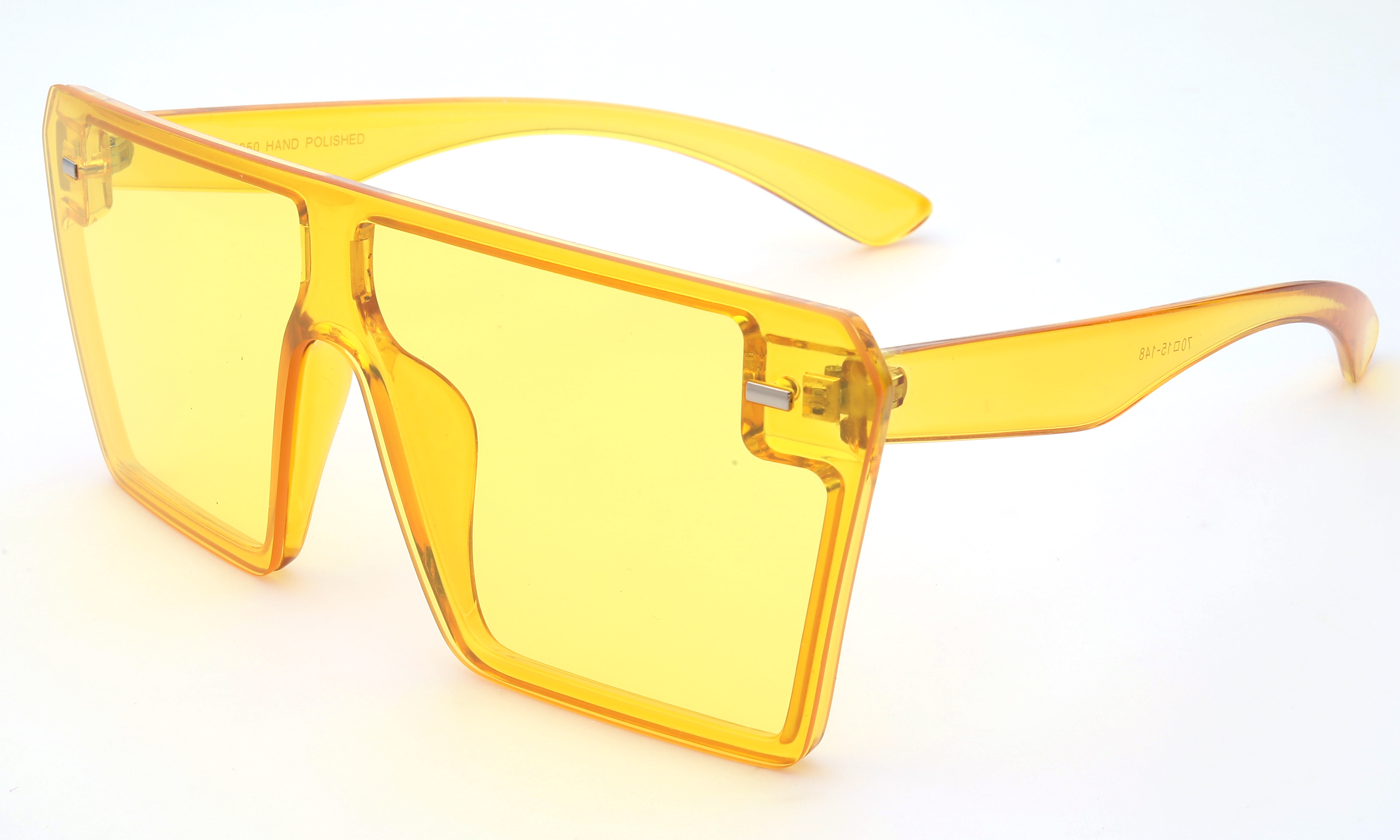 Newbee Fashion Square Vintage Oversized One Piece Large Lens Sunglasses for Women, Men, Junior Teen, Rectangle Flat Top Composite Frame, Big Wind Shield Lens w/ Rivet, UV 400, Yellow Frame Yellow Lens - image 1 of 2