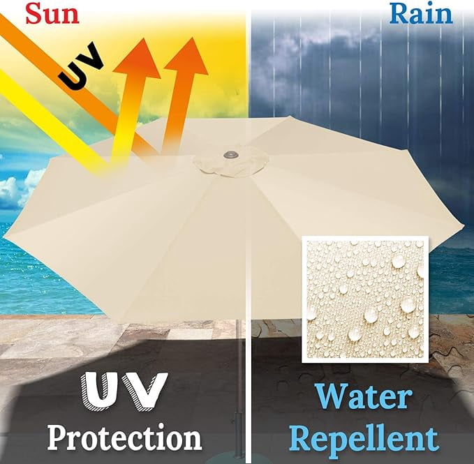 ALUVIERA 10' Umbrella Canopy Top Cover Patio Replacement Top Cover 8 Ribs Outdoor Sunshade