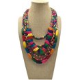 thumbnail image 3 of Conjunto de collar para mujer, colgante de madera colorido con borlas étnicas africanas bohemias para festivales, 3 of 5