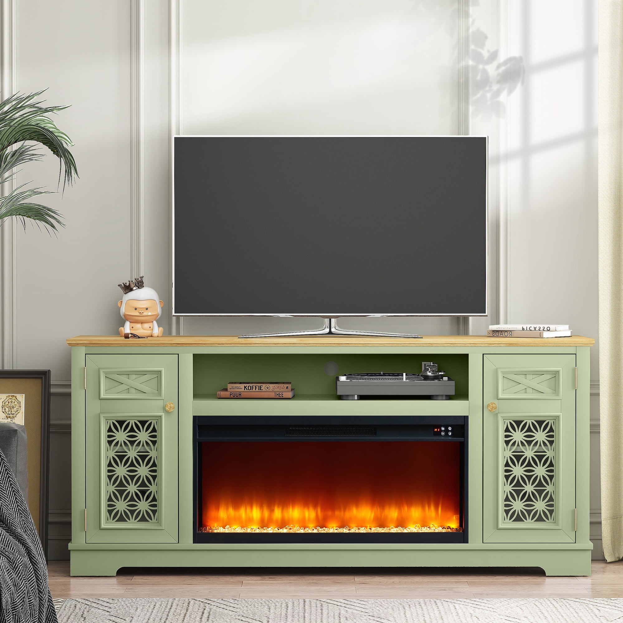 FESTIVO Stylish 70" TV Stand with Storage for TVs up to 80" - Green